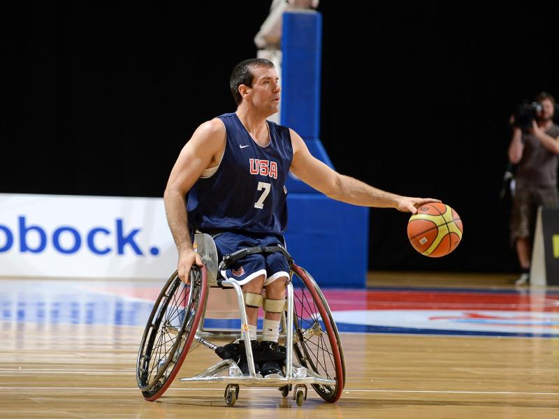 Josh Turek plays wheelchair basketball during the 2012 Paralympic World Cup