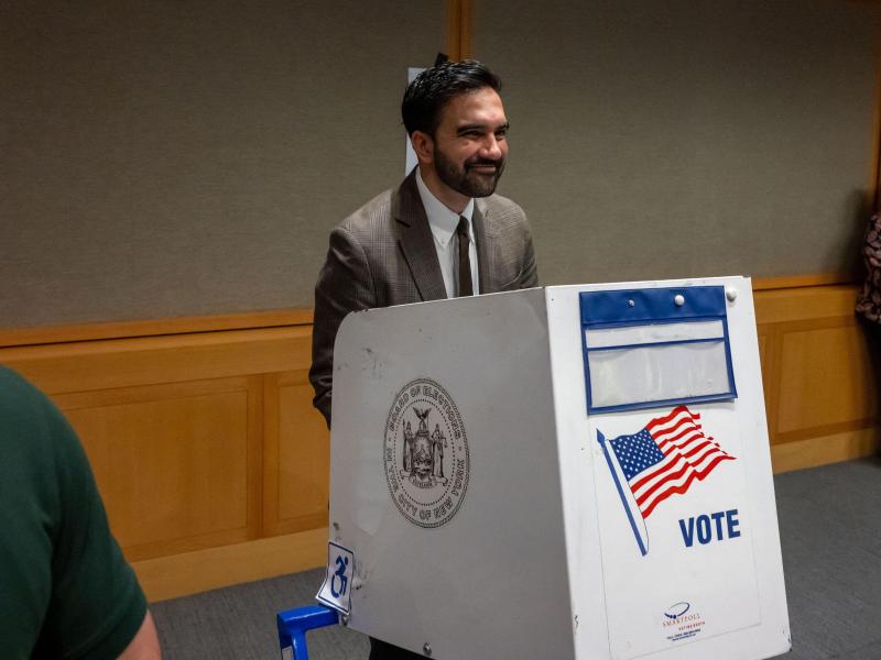 Mayor Zohran Mamdani casts his vote in the 2026 Democratic primary