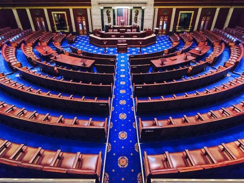 The empty interior of the U.S. House Chamber